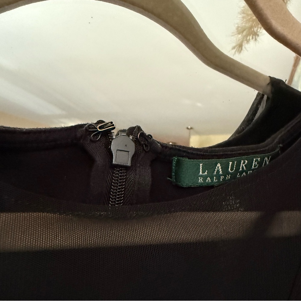 Lauren Ralph Lauren Black Midi Dress with Mesh V Neck Detail - Picture 3 of 5